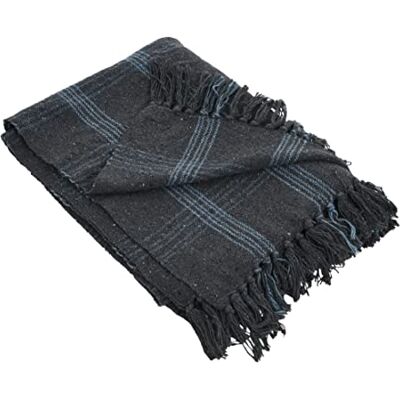 Creative Couverture en coton mélangé recyclé avec franges, carreaux gris Creative Couverture en coton mélangé recyclé avec franges, carreaux gris