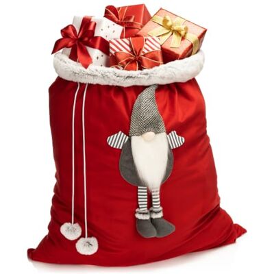 com-four ® Premium XL Sac de Noël, Sac cadeau rouge à remplir Sac de Noël avec pompons et nains comme décoration et superbe emballage cadeau com-four ® Premium XL Sac de Noël, Sac cadeau rouge à remplir Sac de Noël avec pompons et nains comme décoration et superbe emballage cadeau