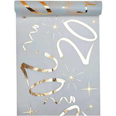 Santex Chemin de table blanc doré 20 ans 30 cm x 5 m Santex Chemin de table blanc doré 20 ans 30 cm x 5 m