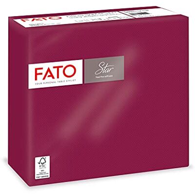FATO Serviettes en papier jetables, douceur et souplesse, paquet de 40 serviettes, format 38x38, pliées en 4, 2 plis, couleur bordeaux, 100% pur papier cellulosique, certifié FSC FATO Serviettes en papier jetables, douceur et souplesse, paquet de 40 serviettes, format 38x38, pliées en 4, 2 plis, couleur bordeaux, 100% pur papier cellulosique, certifié FSC
