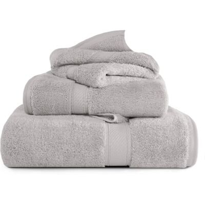 Superior Lot de 3 serviettes en coton égyptien avec 1 serviette de bain, 1 petite serviette et 1 serviette de toilette/gant, douces et épaisses, pour salle de bains, spa, hôtel, argenté Superior Lot de 3 serviettes en coton égyptien avec 1 serviette de bain, 1 petite serviette et 1 serviette de toilette/gant, douces et épaisses, pour salle de bains, spa, hôtel, argenté
