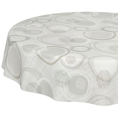 ANRO Nappe de table en toile cirée lavable, Ronde, Motif cercles, Géométrie, Blanc/argenté, 100 cm ANRO Nappe de table en toile cirée lavable, Ronde, Motif cercles, Géométrie, Blanc/argenté, 100 cm