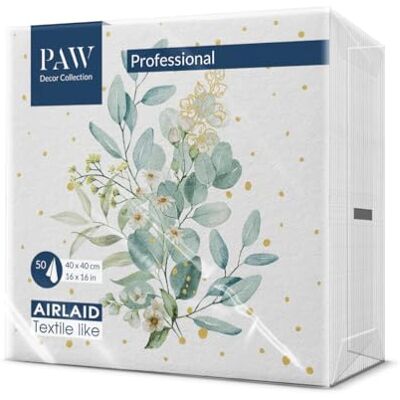 PAW Decor Collection PAW Serviette de Table Papier Airlaid (40 x 40 cm) I 50 Pièces I Idéal pour Mariage, Baptême, Communion, Anniversaire I Serviettes en Tissu de Décoration de Table I Bouquet d'Eucalyptus PAW Decor Collection PAW Serviette de Table Papier Airlaid (40 x 40 cm) I 50 Pièces I Idéal pour Mariage, Baptême, Communion, Anniversaire I Serviettes en Tissu de Décoration de Table I Bouquet d'Eucalyptus