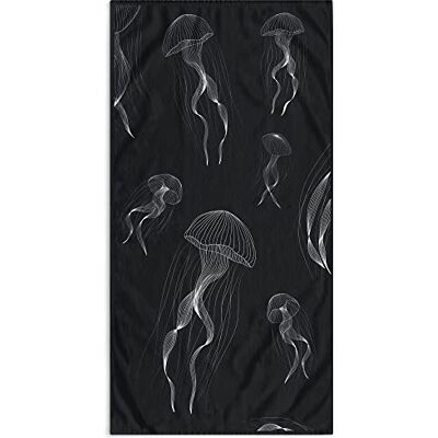 RESTILO Grande Serviette de Plage en 100% Coton, 90 x 180 cm, Double Face, Couverture de Plage Absorbante, Drap de Bain, Bleu Foncé, Jellyfish RESTILO Grande Serviette de Plage en 100% Coton, 90 x 180 cm, Double Face, Couverture de Plage Absorbante, Drap de Bain, Bleu Foncé, Jellyfish