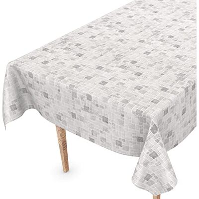 ANRO Nappe en toile cirée, en vinyle, facile à nettoyer, 120 x 140 cm, bords coupés, carreaux, gris ANRO Nappe en toile cirée, en vinyle, facile à nettoyer, 120 x 140 cm, bords coupés, carreaux, gris