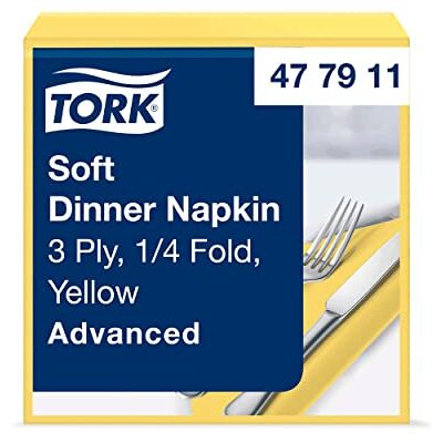 Tork Serviette Dinner Doux jaune, pliage 1/4 3 plis, 40 cm x 39 cm, 12 x 100 serviettes, 477911 Tork Serviette Dinner Doux jaune, pliage 1/4 3 plis, 40 cm x 39 cm, 12 x 100 serviettes, 477911