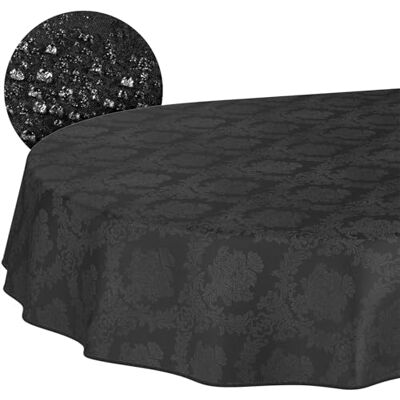 ANRO Nappe de table en tissu 70% coton, 30% polyester, lavable, jacquard, ornement damassé, couleur unie, baroque, noir, 200 x 140 cm ANRO Nappe de table en tissu 70% coton, 30% polyester, lavable, jacquard, ornement damassé, couleur unie, baroque, noir, 200 x 140 cm