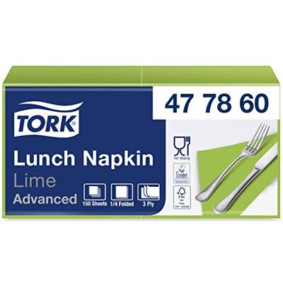 Tork 477860 Lot de 10 serviettes de table douces en papier absorbantes, 3 couches, vert clair, polyvalentes, qualité avancée, 32,6 x 33 cm (l x L), pliage 1/4 Tork 477860 Lot de 10 serviettes de table douces en papier absorbantes, 3 couches, vert clair, polyvalentes, qualité avancée, 32,6 x 33 cm (l x L), pliage 1/4