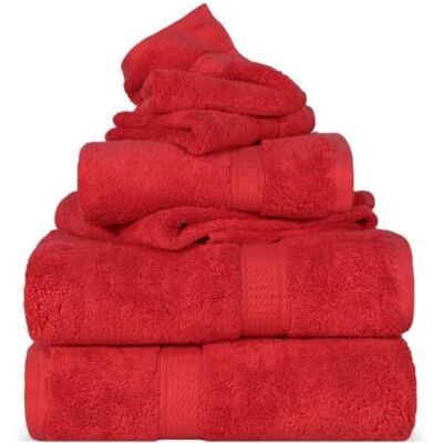 Superior Lot de 6 serviettes en coton égyptien avec 2 serviettes de bain, 2 petites serviettes et 2 serviettes de toilette/gants, douces et épaisses, pour salle de bains, spa, hôtel, rouge Superior Lot de 6 serviettes en coton égyptien avec 2 serviettes de bain, 2 petites serviettes et 2 serviettes de toilette/gants, douces et épaisses, pour salle de bains, spa, hôtel, rouge