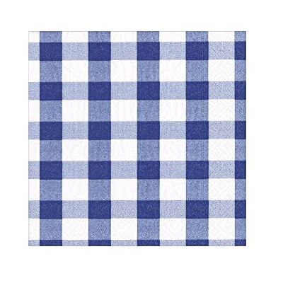 Caspari Lot de 20 serviettes en papier vichy pour cocktail Bleu Caspari Lot de 20 serviettes en papier vichy pour cocktail Bleu