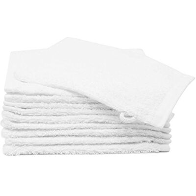 ZOLLNER Lot de 10 gants de toilette, 16 x 21 cm, 100 % coton, 450 g/m², blanc ZOLLNER Lot de 10 gants de toilette, 16 x 21 cm, 100 % coton, 450 g/m², blanc