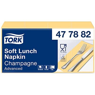 Tork 477882 Lot de 10 serviettes de table en papier douces pliées en 8 pour petits plats ou collations Champagne 32,6 x 33 cm (l x L) Tork 477882 Lot de 10 serviettes de table en papier douces pliées en 8 pour petits plats ou collations Champagne 32,6 x 33 cm (l x L)