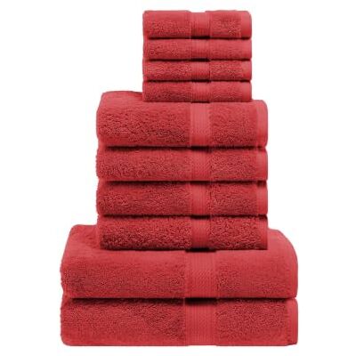 Superior Lot de 10 serviettes en coton égyptien avec 2 serviettes de bain, 4 petites serviettes et 4 serviettes de toilette/gants, douces et épaisses, pour salle de bains, spa, hôtel, rouge Superior Lot de 10 serviettes en coton égyptien avec 2 serviettes de bain, 4 petites serviettes et 4 serviettes de toilette/gants, douces et épaisses, pour salle de bains, spa, hôtel, rouge