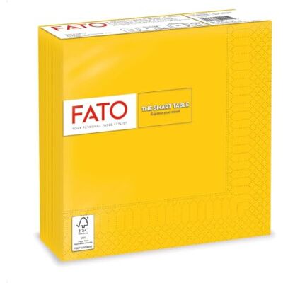 FATO , serviettes en papier jetables, idéales pour les déjeuners informels et les buffets, paquet de 50 serviettes, format 33x33, pliées en 4, 2 plis, jaune, 100% pur papier cellulosique, certifié FSC FATO , serviettes en papier jetables, idéales pour les déjeuners informels et les buffets, paquet de 50 serviettes, format 33x33, pliées en 4, 2 plis, jaune, 100% pur papier cellulosique, certifié FSC