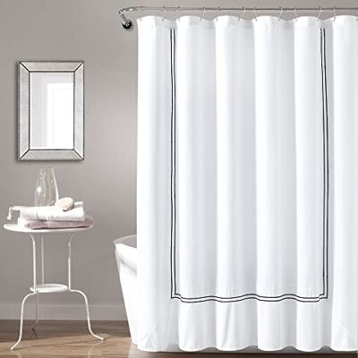 Lush Decor Hotel Collection Rideau de douche Blanc/bleu marine 183 x 183 cm Lush Decor Hotel Collection Rideau de douche Blanc/bleu marine 183 x 183 cm