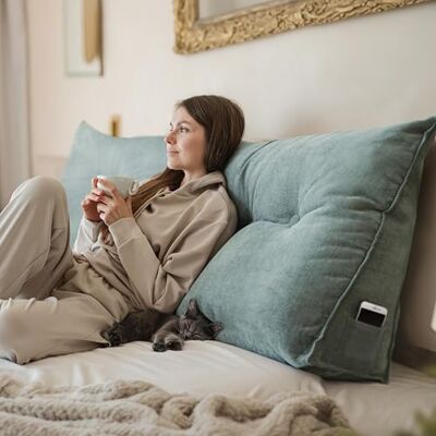Björn&Schiller Coussin de Dossier, Coussin de Lecture pour lit et canapé, Coussin Triangulaire, Coussin Lombaire pour Le lit, Gros Coussin de tête de lit, avec Housse Lavable (Turquoise-Gris, 200 cm) Björn&Schiller Coussin de Dossier, Coussin de Lecture pour lit et canapé, Coussin Triangulaire, Coussin Lombaire pour Le lit, Gros Coussin de tête de lit, avec Housse Lavable (Turquoise-Gris, 200 cm)