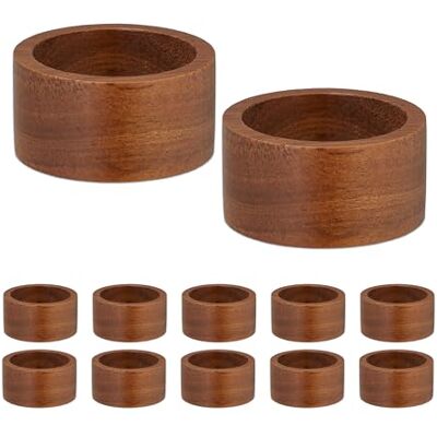 Relaxdays Lot de 12 ronds de serviette en bois, H x P : 2,5 x 5 cm, porte-serviettes, serviettes en papier et en tissu, marron Relaxdays Lot de 12 ronds de serviette en bois, H x P : 2,5 x 5 cm, porte-serviettes, serviettes en papier et en tissu, marron