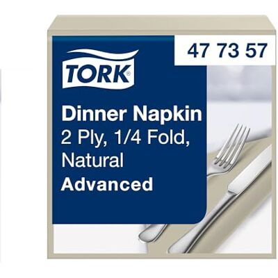 Tork Serviette Dinner naturelle, pliage 1/4, 2 plis, 19,75 x 19,5 cm, 150 serviettes, 477357 Tork Serviette Dinner naturelle, pliage 1/4, 2 plis, 19,75 x 19,5 cm, 150 serviettes, 477357