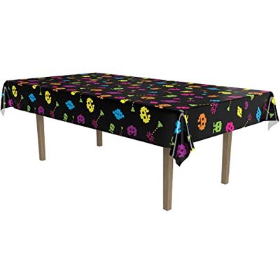 Beistle Nappe de table rectangulaire en plastique des années 80 pour décorations de jeux vidéo rétro, fournitures de fête à thème des années 80, 137,2 x 274,3 cm, multicolore Beistle Nappe de table rectangulaire en plastique des années 80 pour décorations de jeux vidéo rétro, fournitures de fête à thème des années 80, 137,2 x 274,3 cm, multicolore