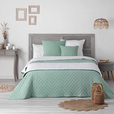 Douceur d'Intérieur , Chemin de Lit Matelassé (80 x 180 cm) Mellow Chic Menthe/Blanc, Microfibre Bicolore Douceur d'Intérieur , Chemin de Lit Matelassé (80 x 180 cm) Mellow Chic Menthe/Blanc, Microfibre Bicolore
