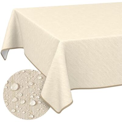 ANRO Nappe de table en toile cirée Aspect lin Facile d'entretien et imperméable Rectangulaire 160 x 140 cm Crème avec ourlet ANRO Nappe de table en toile cirée Aspect lin Facile d'entretien et imperméable Rectangulaire 160 x 140 cm Crème avec ourlet