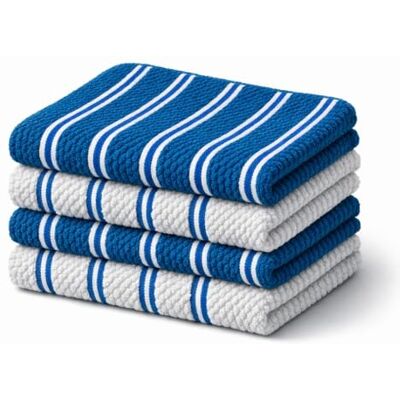 BOSKIMO Lot de 4 torchons de cuisine absorbants et réutilisables en coton avec éponge 28 x 28 cm Bleu magique BOSKIMO Lot de 4 torchons de cuisine absorbants et réutilisables en coton avec éponge 28 x 28 cm Bleu magique
