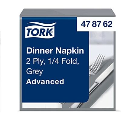 Tork Serviette Dinner grise, pliage 1/4 2 plis, 40 cm x 39 cm, 12 x 150 serviettes, 478762 Tork Serviette Dinner grise, pliage 1/4 2 plis, 40 cm x 39 cm, 12 x 150 serviettes, 478762