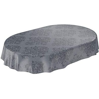ANRO Nappe en toile cirée Motif arabesques, Fibres synthétiques, Gris/anthracite, Oval 140 x 240cm eingefasst ANRO Nappe en toile cirée Motif arabesques, Fibres synthétiques, Gris/anthracite, Oval 140 x 240cm eingefasst