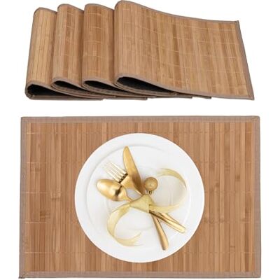 Relaxdays Set de table, antidérapant, rectangulaire, lot de 4, nature en bambou et polyester, pour la salle à manger Relaxdays Set de table, antidérapant, rectangulaire, lot de 4, nature en bambou et polyester, pour la salle à manger