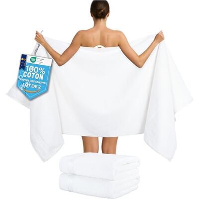 Hammetex Lot de 2 Très Grandes Serviettes de Bain et Sauna 80x200 cm, 100% Coton 500 GSM, Absorbantes, Séchage Rapide, Certifiées OEKO-TEX, Serviettes de Spa et de Sauna, Blanc Hammetex Lot de 2 Très Grandes Serviettes de Bain et Sauna 80x200 cm, 100% Coton 500 GSM, Absorbantes, Séchage Rapide, Certifiées OEKO-TEX, Serviettes de Spa et de Sauna, Blanc