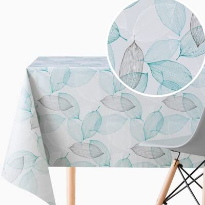 KP HOME Nappe rectangulaire en PVC facile à nettoyer Lavable jusqu'à 8 places En vinyle imperméable Avec feuilles grises et bleu sarcelle KP HOME Nappe rectangulaire en PVC facile à nettoyer Lavable jusqu'à 8 places En vinyle imperméable Avec feuilles grises et bleu sarcelle
