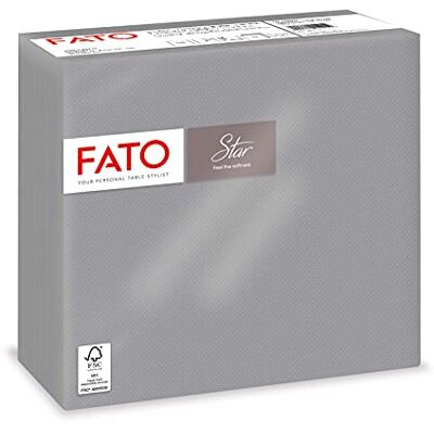 FATO Serviettes en papier jetables, douceur et souplesse, paquet de 40 serviettes, format 38x38 pliées en 4, 2 plis, couleur gris, 100% pur papier de cellulose, certifié FSC FATO Serviettes en papier jetables, douceur et souplesse, paquet de 40 serviettes, format 38x38 pliées en 4, 2 plis, couleur gris, 100% pur papier de cellulose, certifié FSC