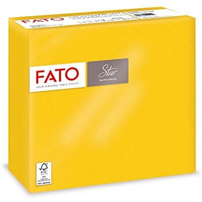 FATO Serviettes en papier jetables, douceur et moelleux, paquet de 40 serviettes, format 38x38 pliées en 4, 2 plis, couleur jaune, 100% pur papier cellulosique, certifié FSC FATO Serviettes en papier jetables, douceur et moelleux, paquet de 40 serviettes, format 38x38 pliées en 4, 2 plis, couleur jaune, 100% pur papier cellulosique, certifié FSC