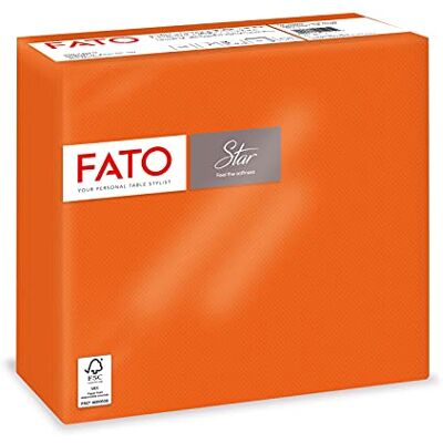 FATO Serviettes en papier jetables, douceur et moelleux, paquet de 40 serviettes, format 38x38 pliées en 4, 2 plis, couleur orange, papier 100% pure cellulose, certifié FSC FATO Serviettes en papier jetables, douceur et moelleux, paquet de 40 serviettes, format 38x38 pliées en 4, 2 plis, couleur orange, papier 100% pure cellulose, certifié FSC