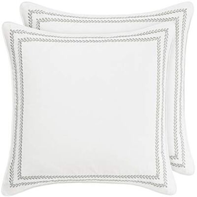 Laura Ashley Taie d'oreiller décorative pour chambre à coucher et décoration de la maison, coton, feuille de vigne cousue, gris, carré européen Laura Ashley Taie d'oreiller décorative pour chambre à coucher et décoration de la maison, coton, feuille de vigne cousue, gris, carré européen