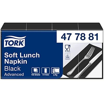 Tork 477881 Serviettes Lunch Advanced texture douce couleur noir / 3 plis 33cm x 32,6cm 10 x 150 serviettes pliage 1/8 Tork 477881 Serviettes Lunch Advanced texture douce couleur noir / 3 plis 33cm x 32,6cm 10 x 150 serviettes pliage 1/8