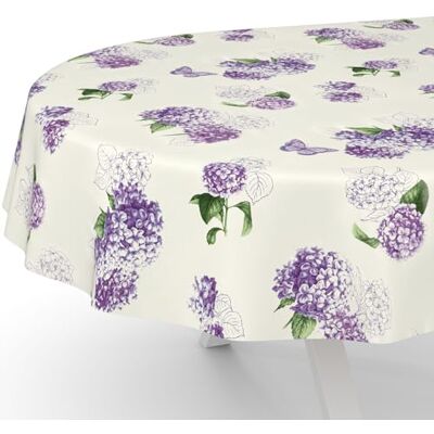 ANRO Nappe en toile cirée lavable, pour table de jardin, de forme ronde, ovale ou rectangulaire, ovale, bord coupé, motif fleurs lilas, 180 x 140 cm ANRO Nappe en toile cirée lavable, pour table de jardin, de forme ronde, ovale ou rectangulaire, ovale, bord coupé, motif fleurs lilas, 180 x 140 cm
