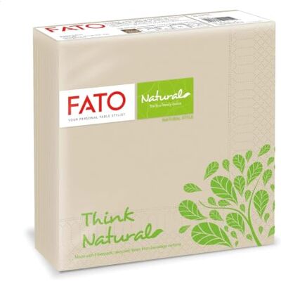FATO Serviettes en papier jetables naturelles pliées en 4, paquet de 50 serviettes, format 33x33, 2 plis, décor naturel, papier 100% fibres recyclées FATO Serviettes en papier jetables naturelles pliées en 4, paquet de 50 serviettes, format 33x33, 2 plis, décor naturel, papier 100% fibres recyclées