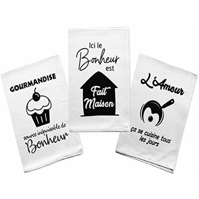 Zinello Design Lot de 3 Torchons de Cuisine 100% Coton. Torchon Vaisselle Blanc et Noir Original Fantaisie. 3 x Chiffon, Serviette, Essuie Main pour Offrir en Cadeau à Noel, Crémaillère, Fêtes des Mères/Pères… Zinello Design Lot de 3 Torchons de Cuisine 100% Coton. Torchon Vaisselle Blanc et Noir Original Fantaisie. 3 x Chiffon, Serviette, Essuie Main pour Offrir en Cadeau à Noel, Crémaillère, Fêtes des Mères/Pères…