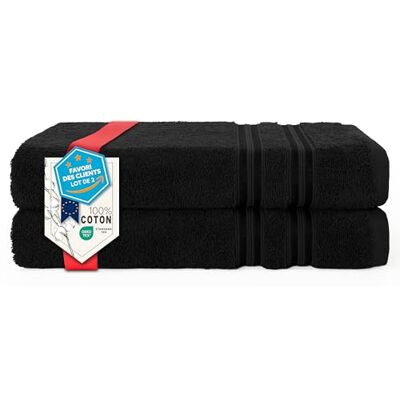 Hammetex Lot de 2 Serviettes de Bain 70x140 cm, 100% Coton 500 GSM, Douces, Absorbantes, Séchage Rapide, Certifiées OEKO-TEX, Noir Hammetex Lot de 2 Serviettes de Bain 70x140 cm, 100% Coton 500 GSM, Douces, Absorbantes, Séchage Rapide, Certifiées OEKO-TEX, Noir