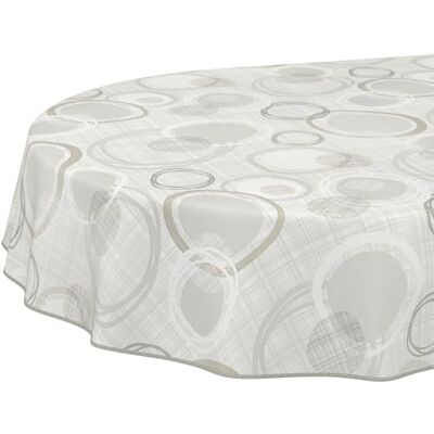 ANRO Nappe, nappe lavable à l'huile, cercles, géométrie, blanc, argent, ovale, 200 x 140 cm, avec ourlet, bordée ANRO Nappe, nappe lavable à l'huile, cercles, géométrie, blanc, argent, ovale, 200 x 140 cm, avec ourlet, bordée
