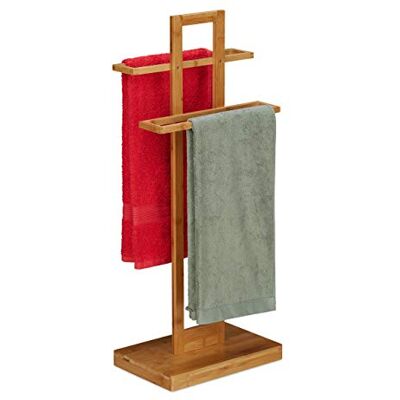Relaxdays Porte-Serviette sur Pied, Support Bambou, 2 Bras, Salle de Bain, Solide, HxLxP 88 x 35,5 x 23,5 cm, Nature Relaxdays Porte-Serviette sur Pied, Support Bambou, 2 Bras, Salle de Bain, Solide, HxLxP 88 x 35,5 x 23,5 cm, Nature