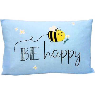 Dekohelden24 Coussin décoratif Coussin douillet avec abeille Oreiller BE Happy L/l/H : environ 40 x 13 x 23 cm 100% coton Dekohelden24 Coussin décoratif Coussin douillet avec abeille Oreiller BE Happy L/l/H : environ 40 x 13 x 23 cm 100% coton