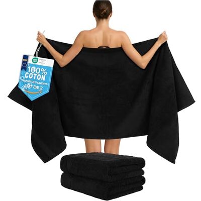 Hammetex Lot de 2 Très Grandes Serviettes de Bain et Sauna 80x200 cm, 100% Coton 500 GSM, Absorbantes, Séchage Rapide, Certifiées OEKO-TEX, Serviettes de Spa et de Sauna, Noir Hammetex Lot de 2 Très Grandes Serviettes de Bain et Sauna 80x200 cm, 100% Coton 500 GSM, Absorbantes, Séchage Rapide, Certifiées OEKO-TEX, Serviettes de Spa et de Sauna, Noir