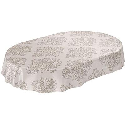 ANRO Nappe en toile cirée lavable Motif baroque Avec arabesques Beige Ovale 140 x 240 cm ANRO Nappe en toile cirée lavable Motif baroque Avec arabesques Beige Ovale 140 x 240 cm