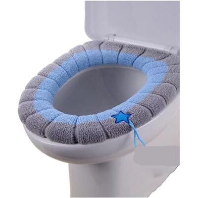 XCTDSVAH Housse de siège de toilette 1 paquet de tapis de toilette en tricot coloré épais et lavable, housse de toilette antigel, type O tricoté, universel (bleu) XCTDSVAH Housse de siège de toilette 1 paquet de tapis de toilette en tricot coloré épais et lavable, housse de toilette antigel, type O tricoté, universel (bleu)