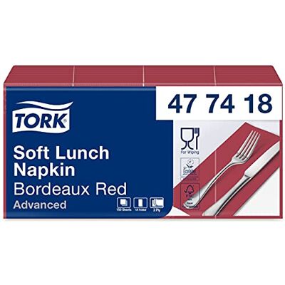 Tork 477418 Lot de 10 serviettes de table en papier douces et pré-pliées à 3 couches pour petits plats et collations Bordeaux 32,6 x 33 cm (l x L) Tork 477418 Lot de 10 serviettes de table en papier douces et pré-pliées à 3 couches pour petits plats et collations Bordeaux 32,6 x 33 cm (l x L)