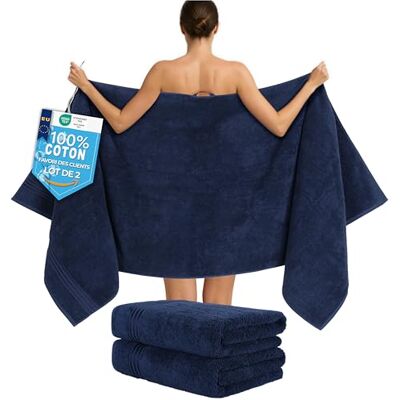 Hammetex Lot de 2 Très Grandes Serviettes de Bain et Sauna 80x200 cm, 100% Coton 500 GSM, Absorbantes, Séchage Rapide, Certifiées OEKO-TEX, Serviettes de Spa et de Sauna, Bleu foncé Hammetex Lot de 2 Très Grandes Serviettes de Bain et Sauna 80x200 cm, 100% Coton 500 GSM, Absorbantes, Séchage Rapide, Certifiées OEKO-TEX, Serviettes de Spa et de Sauna, Bleu foncé