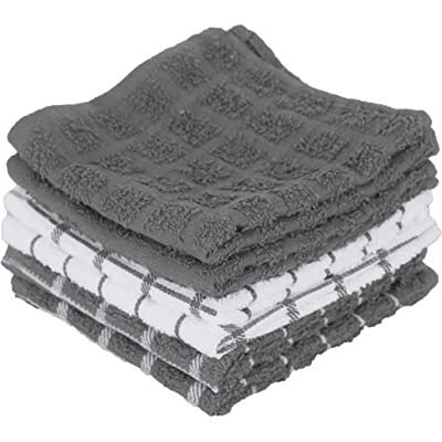 Ritz Lot de 6 lavettes de cuisine à carreaux en tissu éponge, très absorbants et super doux, 100% coton, durables, pour essuyer les tables et les comptoirs, gris Ritz Lot de 6 lavettes de cuisine à carreaux en tissu éponge, très absorbants et super doux, 100% coton, durables, pour essuyer les tables et les comptoirs, gris