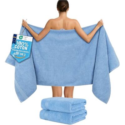 Hammetex Lot de 2 Très Grandes Serviettes de Bain et Sauna 80x200 cm, 100% Coton 500 GSM, Absorbantes, Séchage Rapide, Certifiées OEKO-TEX, Serviettes de Spa et de Sauna, Bleu Clair Hammetex Lot de 2 Très Grandes Serviettes de Bain et Sauna 80x200 cm, 100% Coton 500 GSM, Absorbantes, Séchage Rapide, Certifiées OEKO-TEX, Serviettes de Spa et de Sauna, Bleu Clair